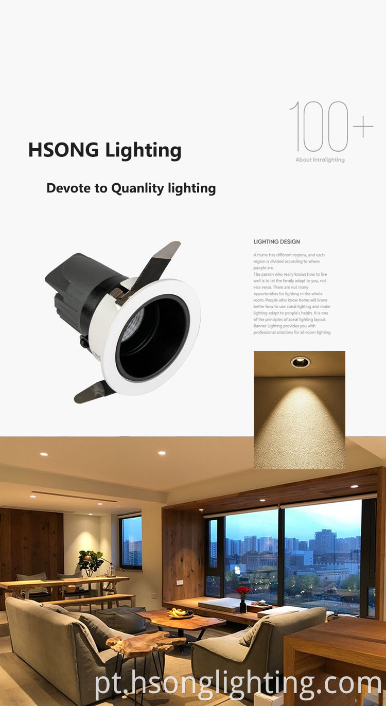 Hsong Anti Glare No Fliker liderou o Downlight Robled Cob AC100-240V para aplicações comerciais